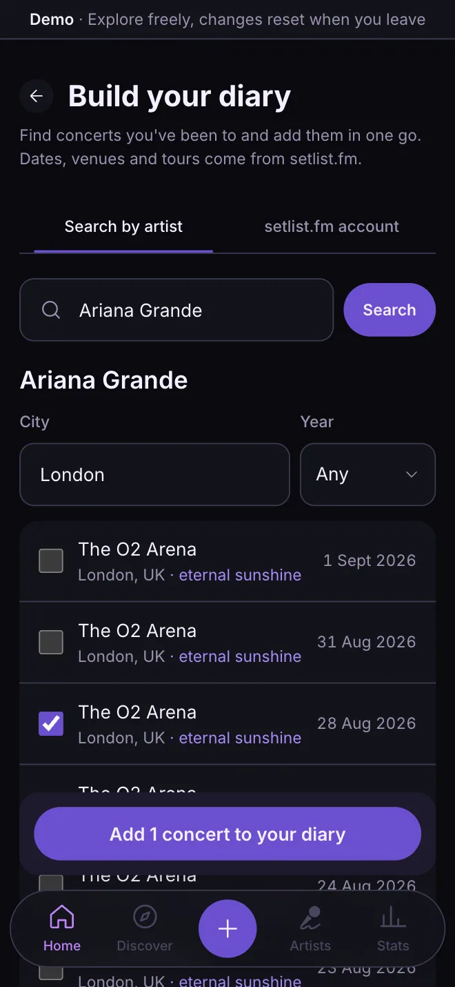 setlist.fm results for Ariana Grande in London